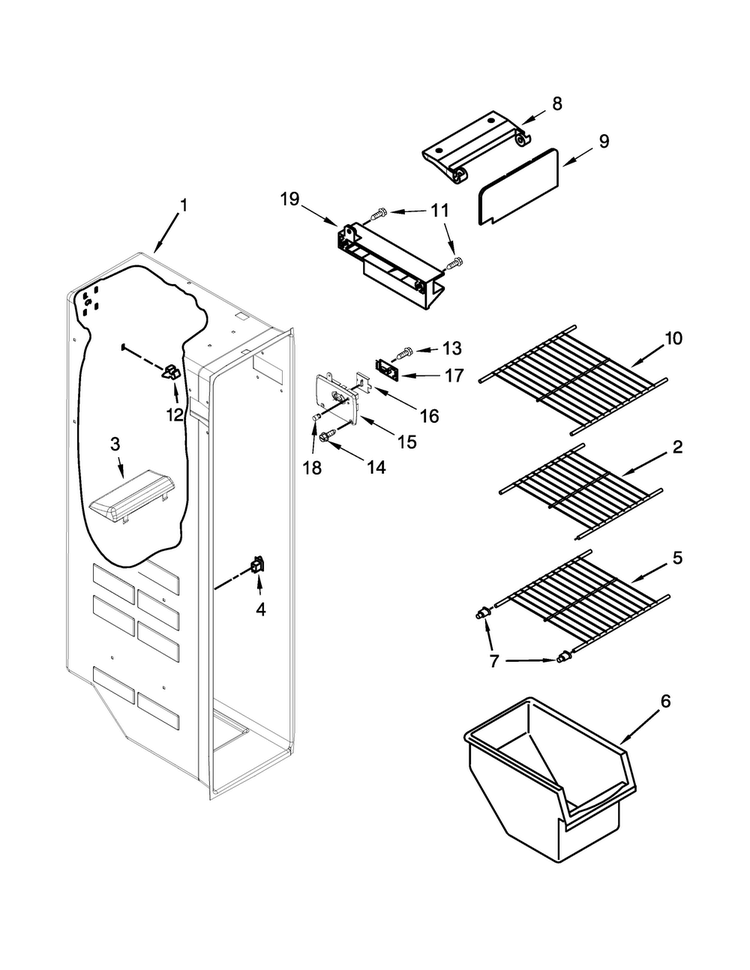 Freezer Liner Parts Diagram and Parts List for KSF22C4CYY01  KitchenAid Refrigerator