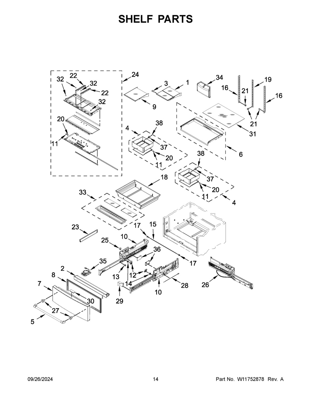 08 - Shelf Parts Diagram and Parts List for KRMF536RBS01  Whirlpool Refrigerator