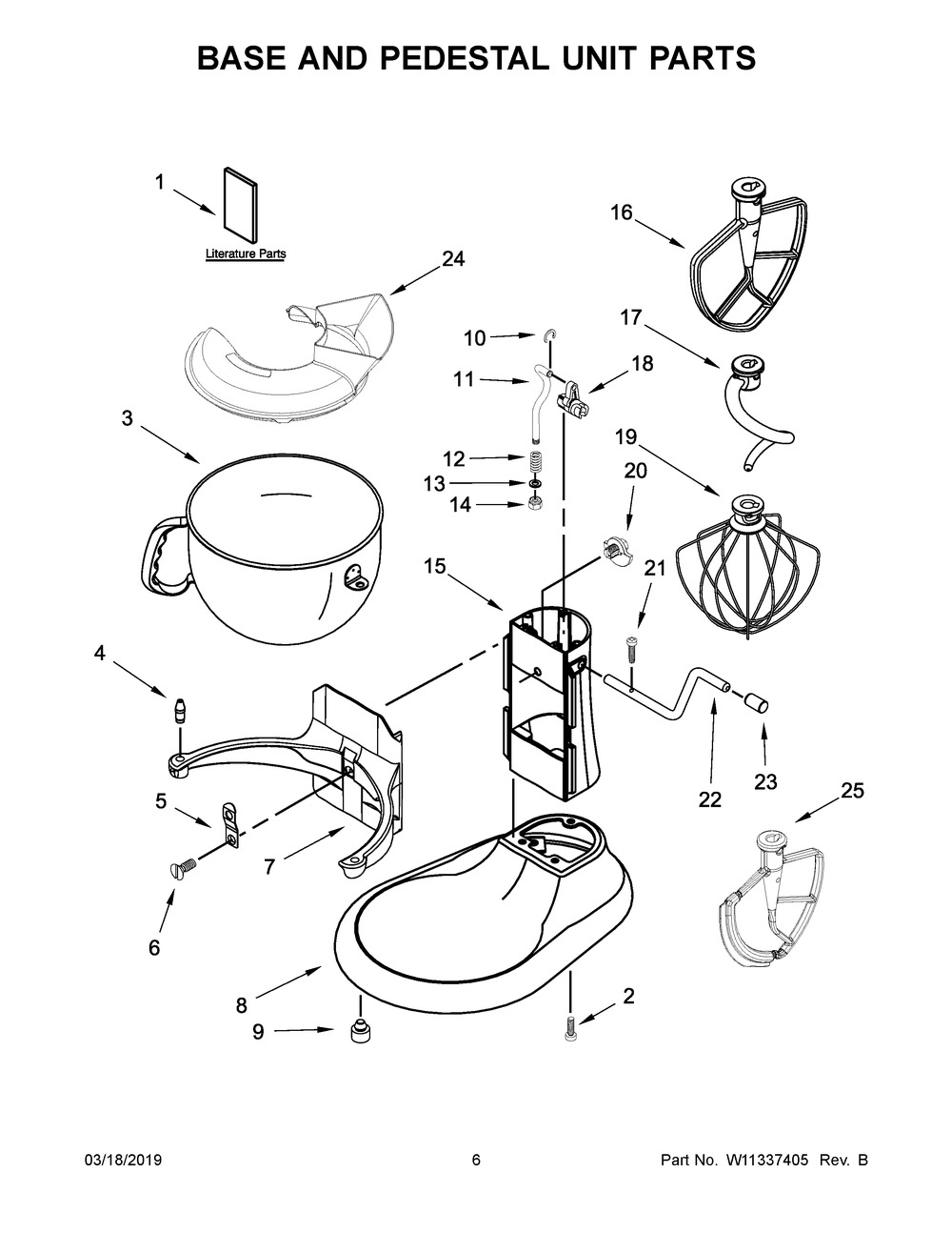 Base And Pedestal Unit Parts Diagram and Parts List for KP26M9PCER5  Whirlpool Mixer