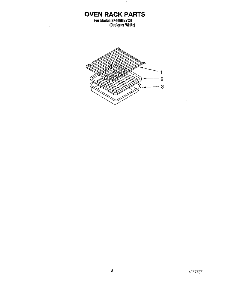 OVEN RACK, LITERATURE Diagram and Parts List for SF365BEYQ6  Whirlpool Range
