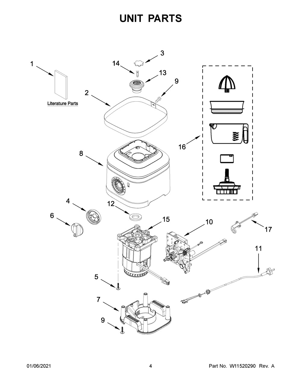 Unit Parts Diagram and Parts List for 5KSB1350EOB0  Whirlpool Blender