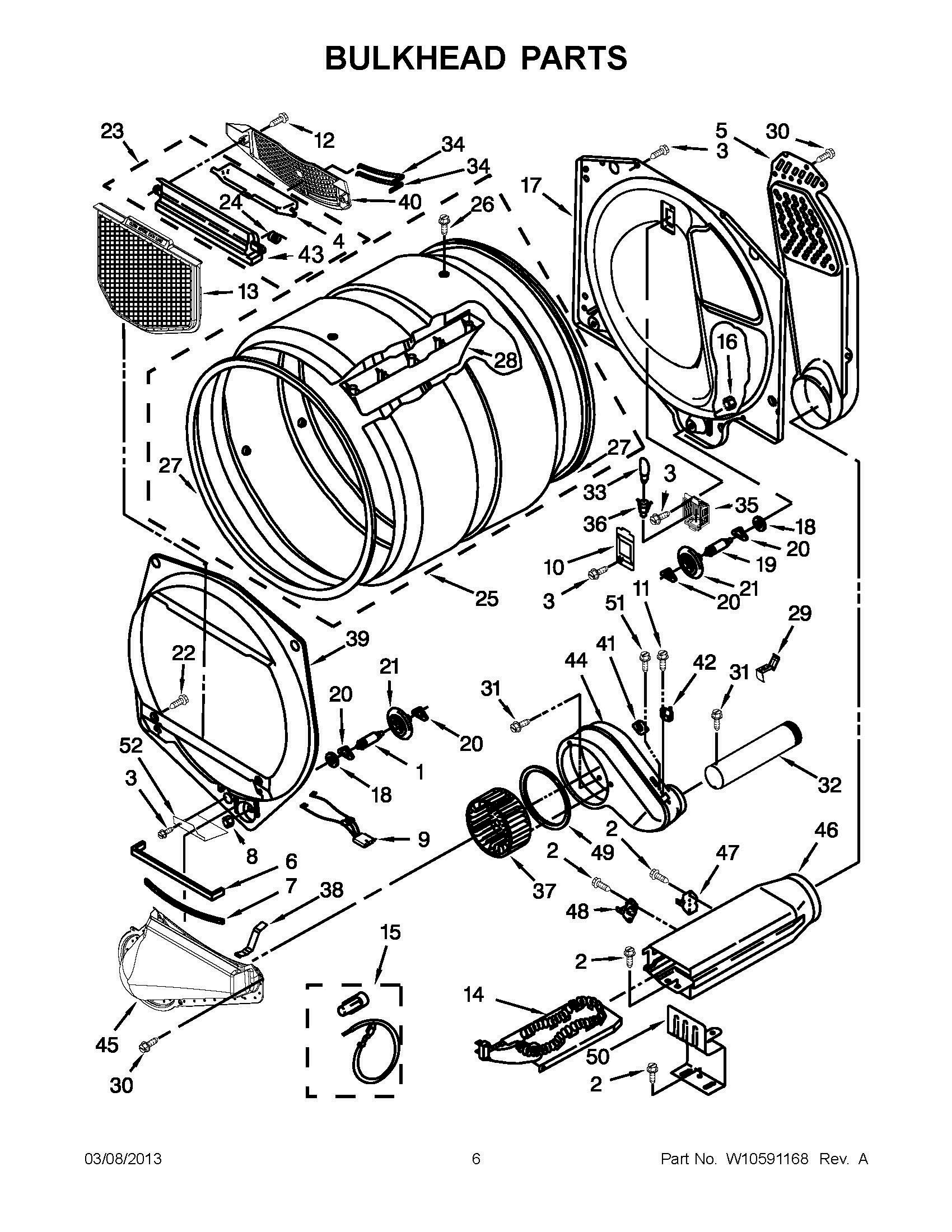 03 - BULKHEAD PARTS Diagram and Parts List for YMEDX700XW1  Whirlpool Dryer