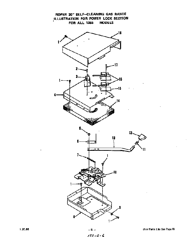 Power Lock Diagram and Parts List for 1355*0A  Roper Range