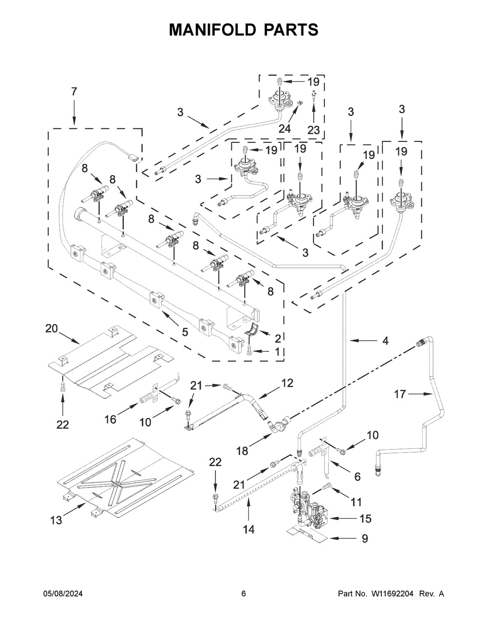 Manifold Parts Diagram and Parts List for WFG525S0JB6  Whirlpool Range