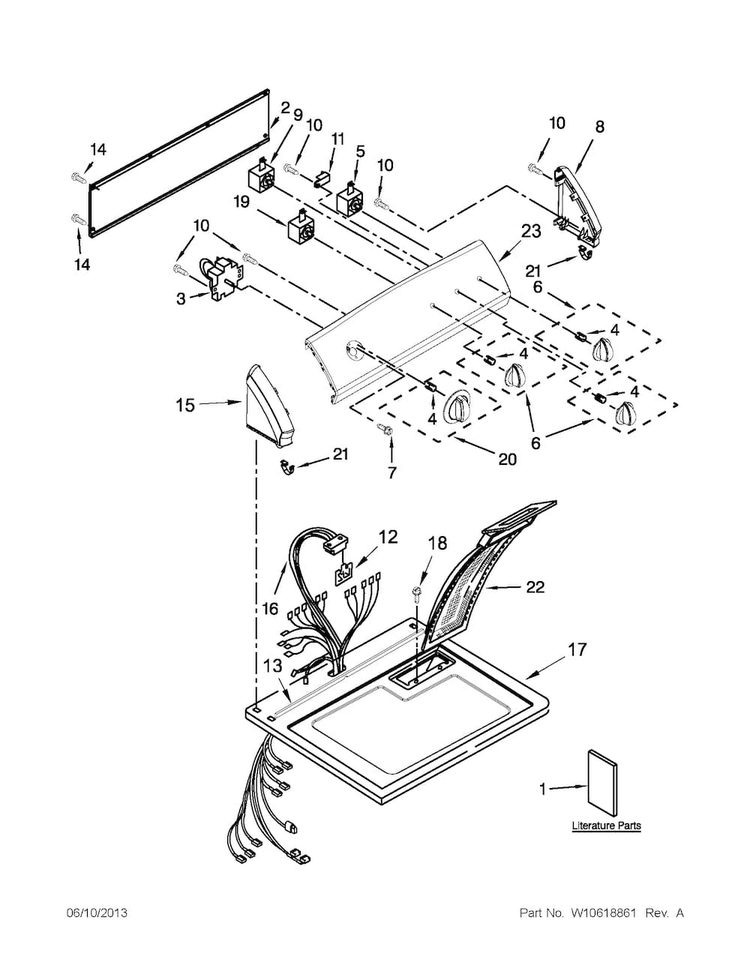 Top And Console Parts Diagram and Parts List for 11071202015  Kenmore Dryer