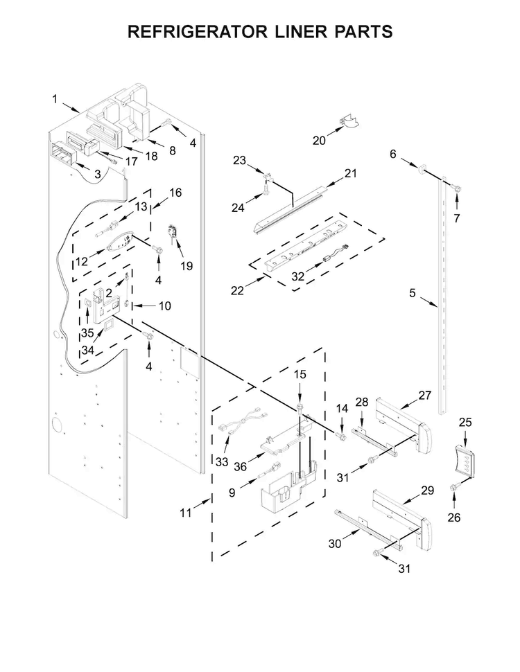 Refrigerator Liner Parts Diagram and Parts List for KBSN608EBS00  KitchenAid Refrigerator