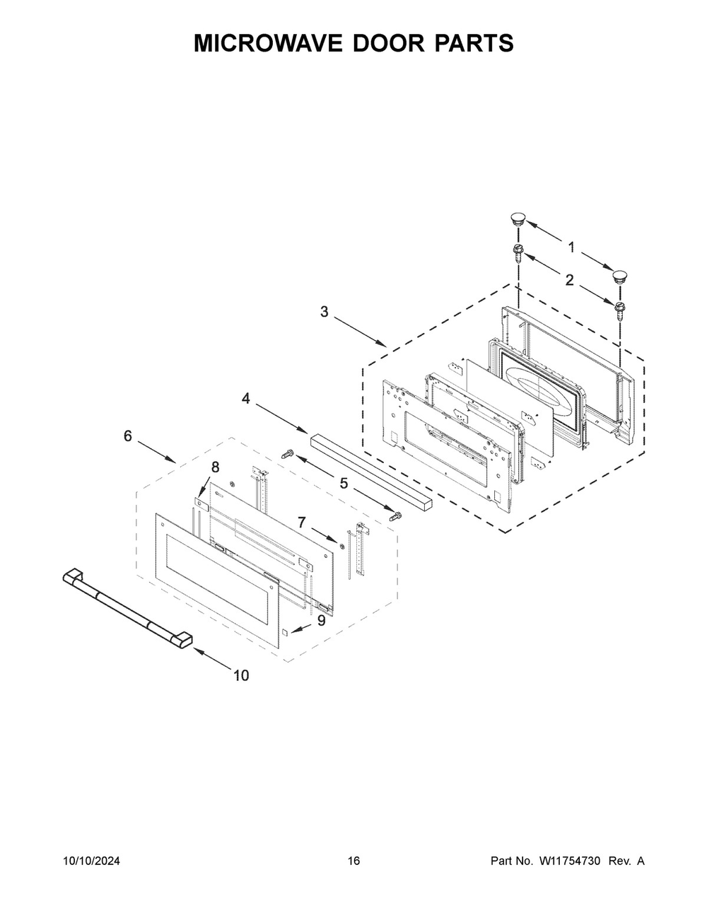09 - Microwave Door Parts Diagram and Parts List for JMW2427LL03  Whirlpool Microwave Oven Combo