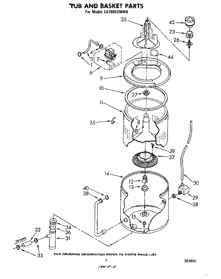 TUB AND BASKET Diagram and Parts List for LA7800XMW0  Whirlpool Washer