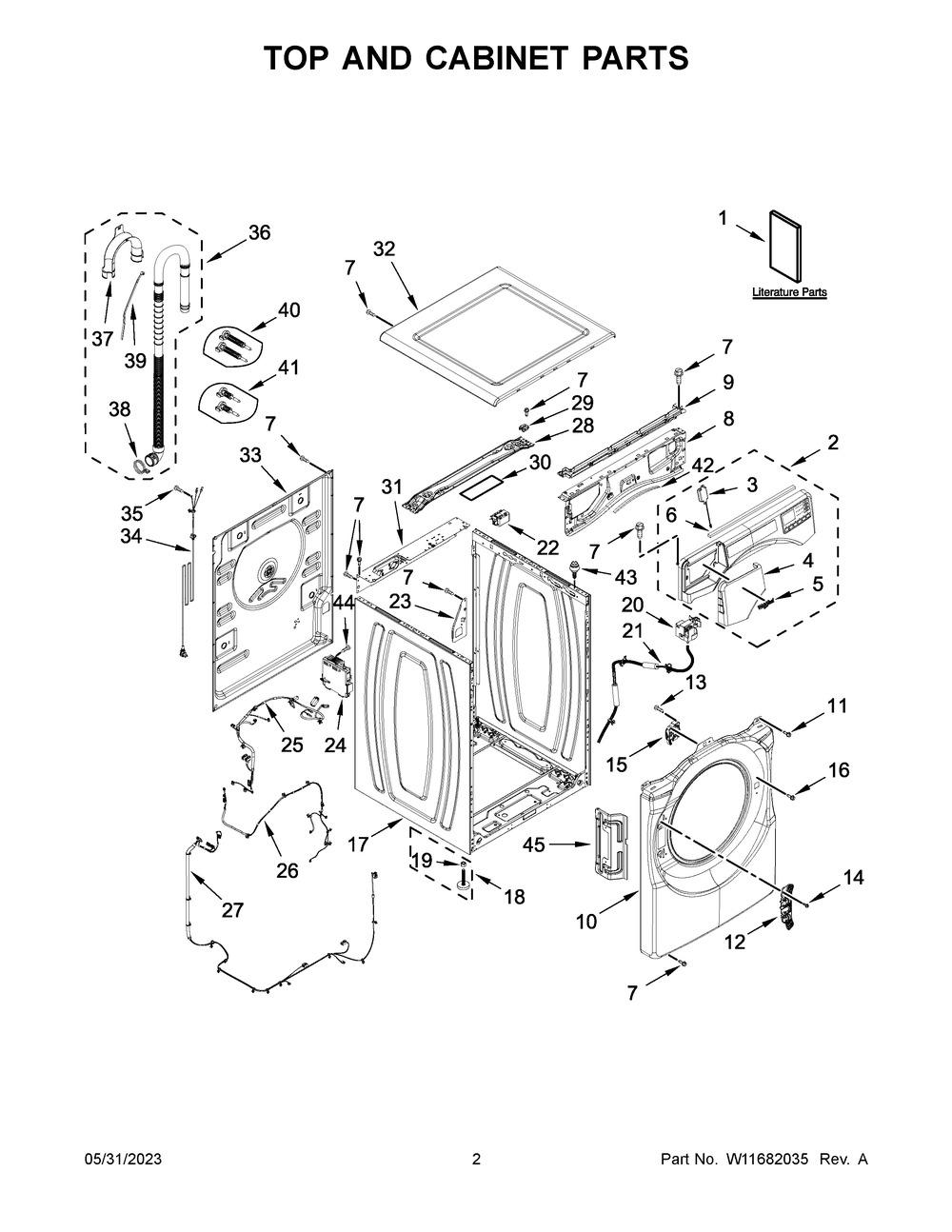 Top And Cabinet Parts Diagram and Parts List for WFW6605MW1  Whirlpool Washer