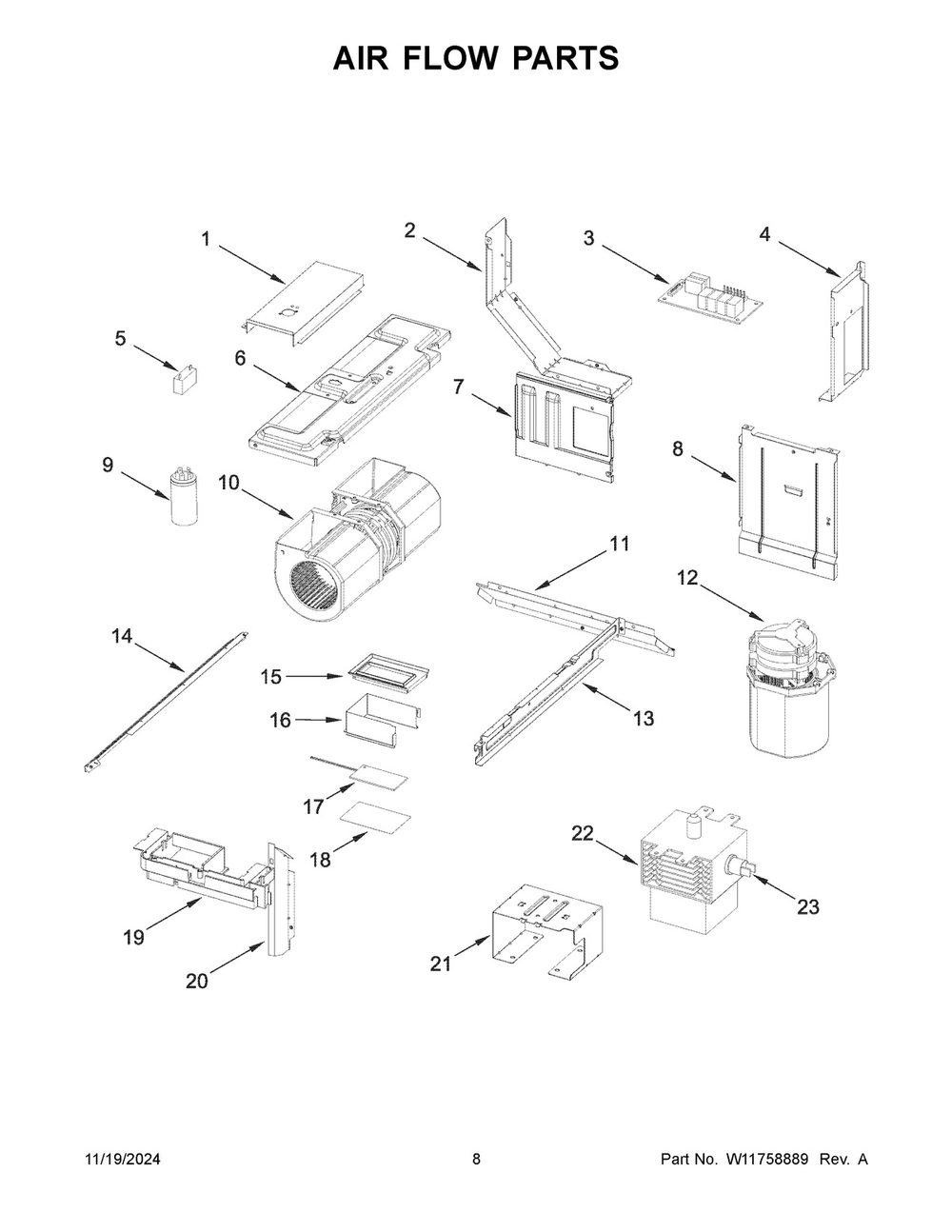 05 - Air Flow Parts Diagram and Parts List for WML75011HB11  Whirlpool Microwave
