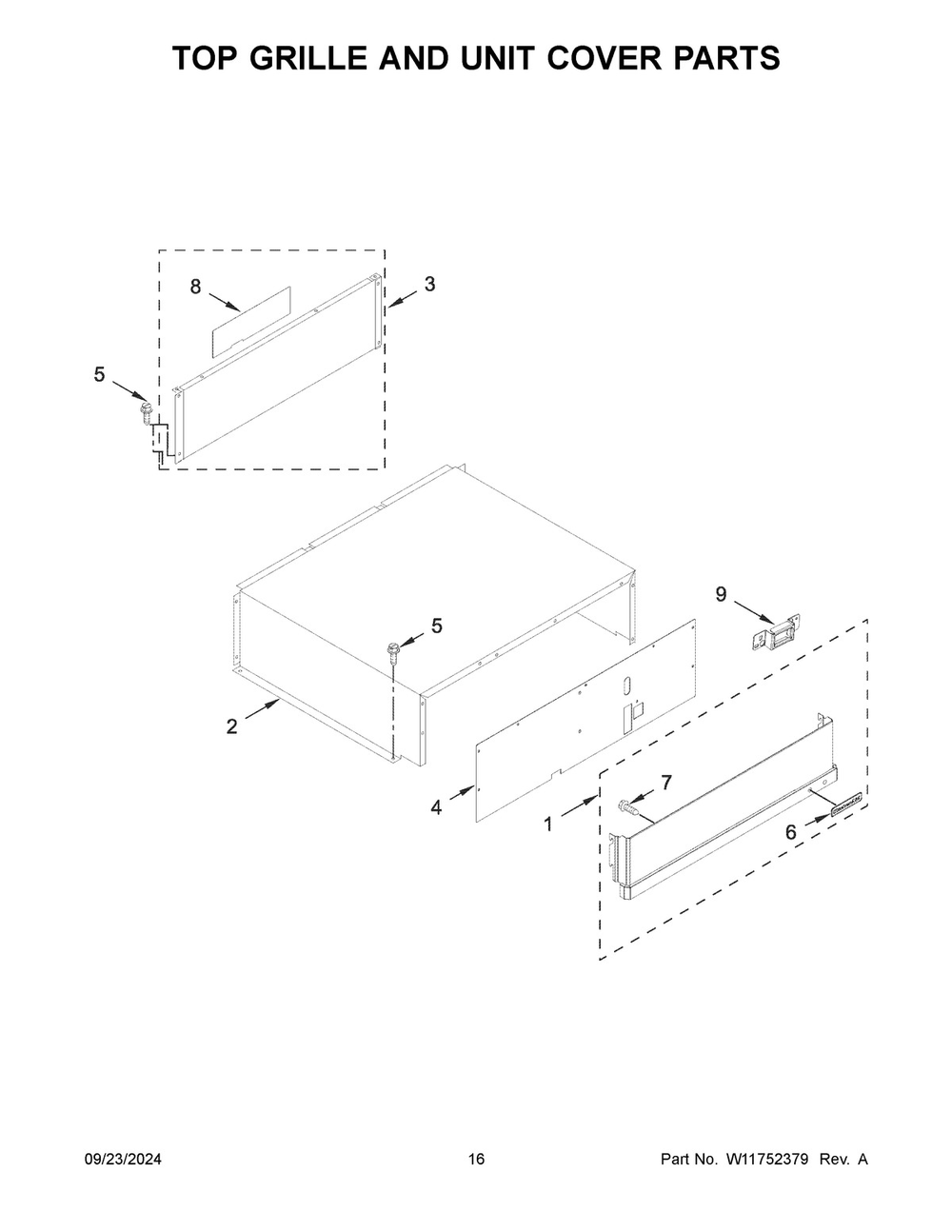 09 - Top Grille And Unit Cover Parts Diagram and Parts List for KBFN506ESS06  Whirlpool Refrigerator