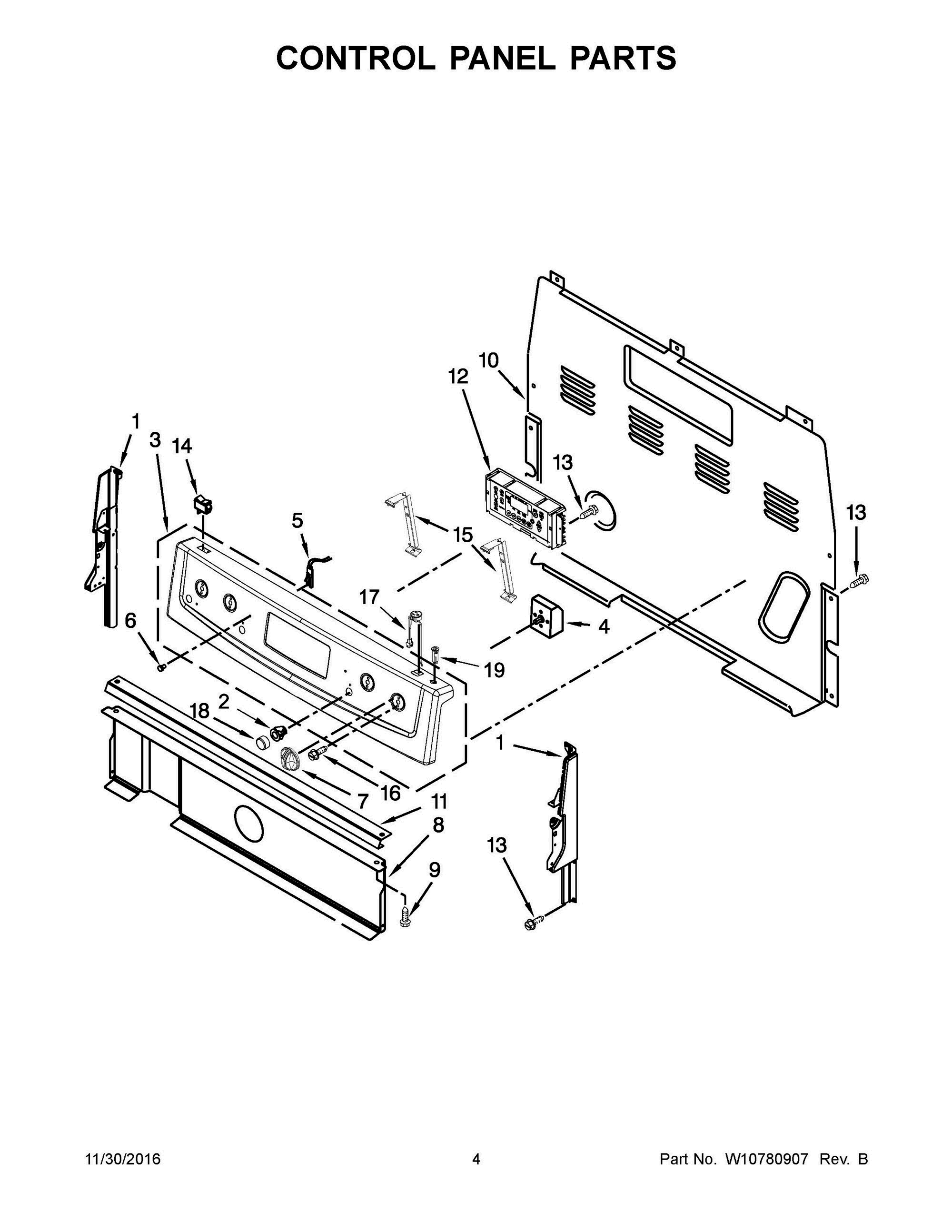 03 - CONTROL PANEL PARTS Diagram and Parts List for YWFE530C0EW0  Whirlpool Range