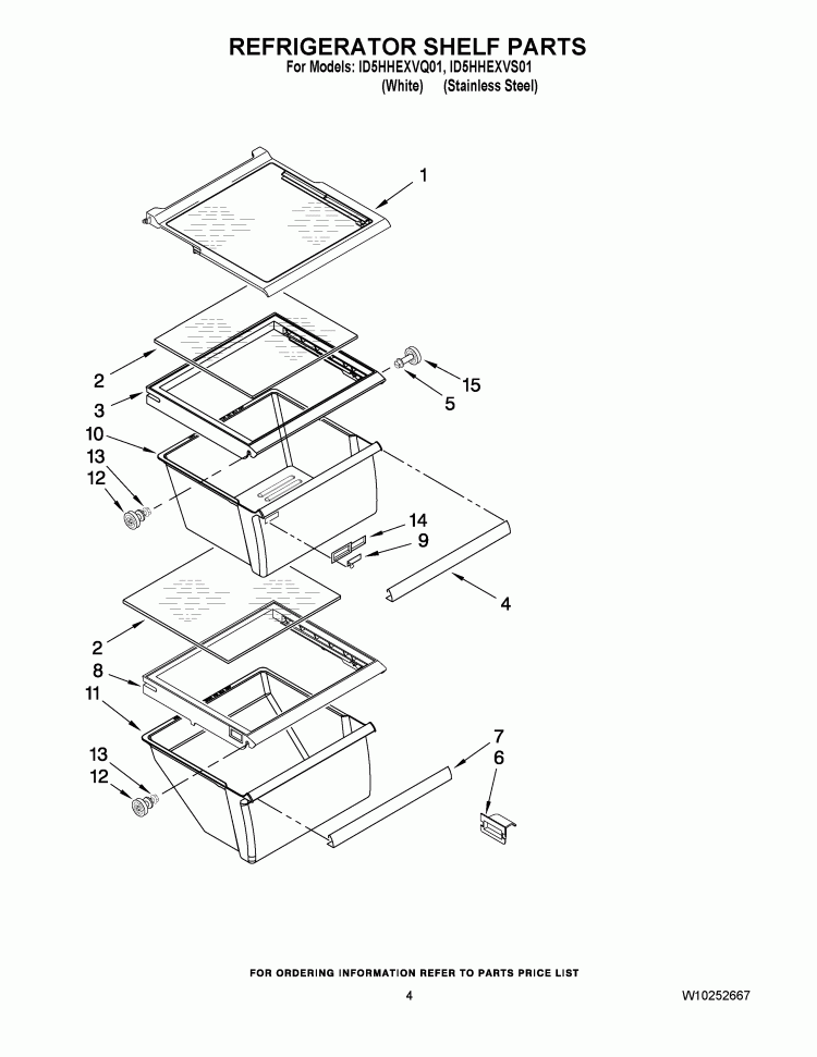 REFRIGERATOR SHELF PARTS Diagram and Parts List for ID5HHEXVS01  Whirlpool Refrigerator