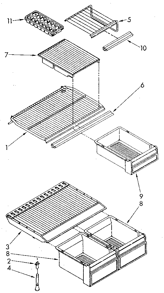 Shelf Diagram and Parts List for ET18NKXSM03  Whirlpool Refrigerator