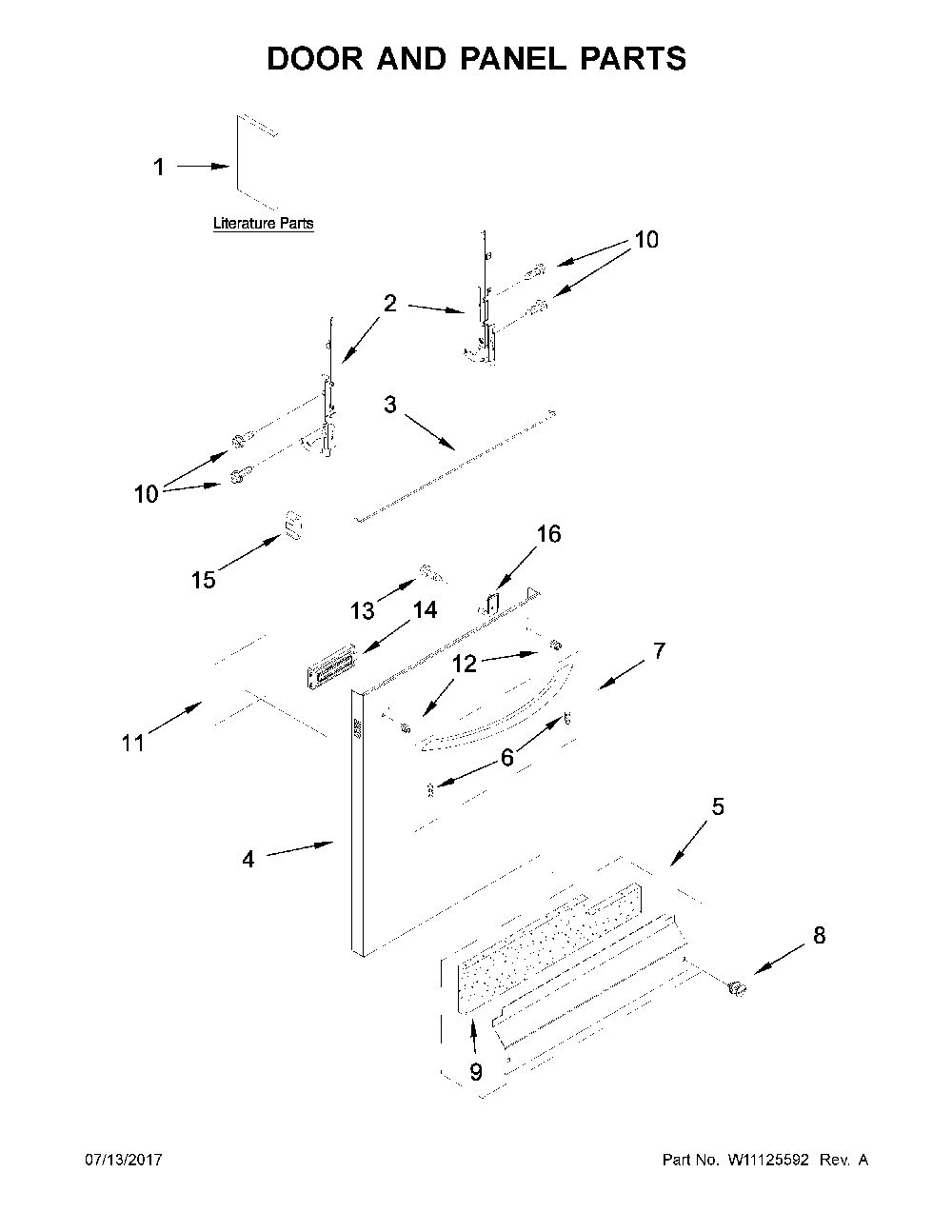 Door and panel parts Diagram and Parts List for 66513479N413  Kenmore Dishwasher