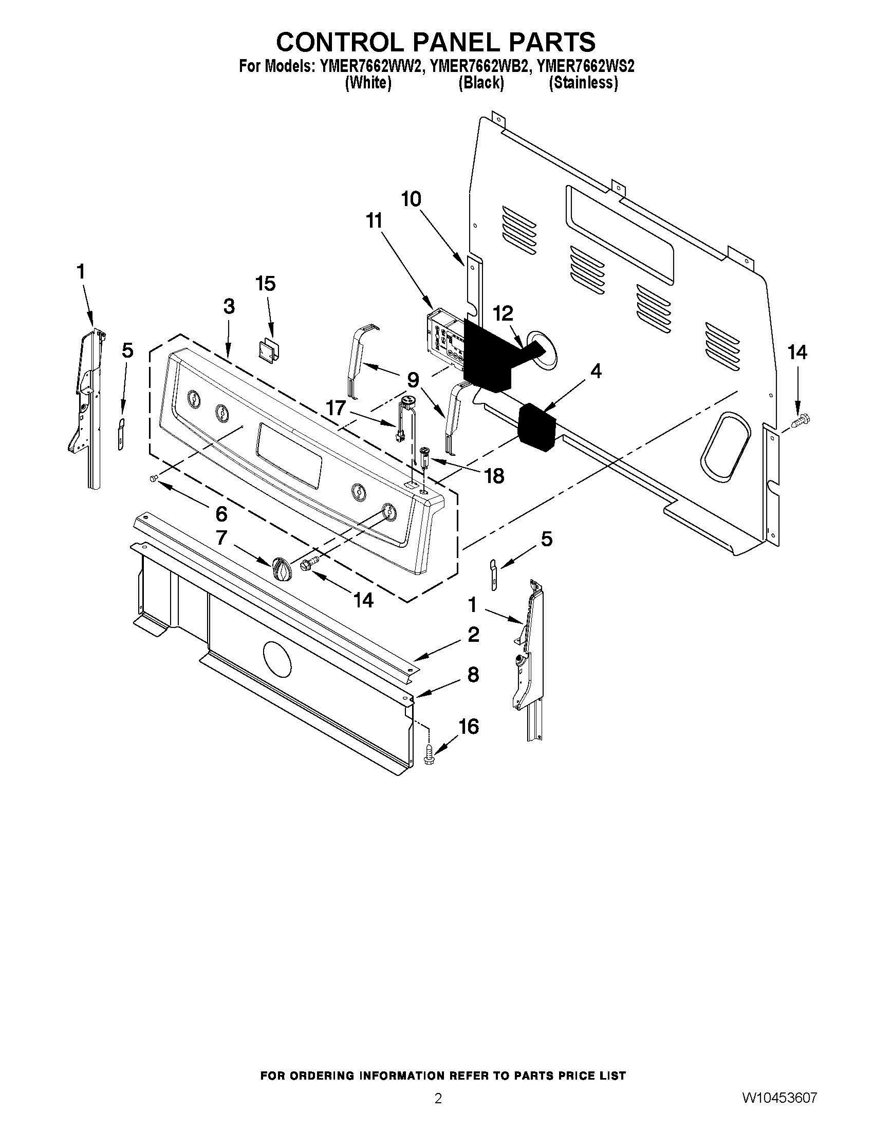 02 - CONTROL PANEL PARTS Diagram and Parts List for YMER7662WS2  Whirlpool Range