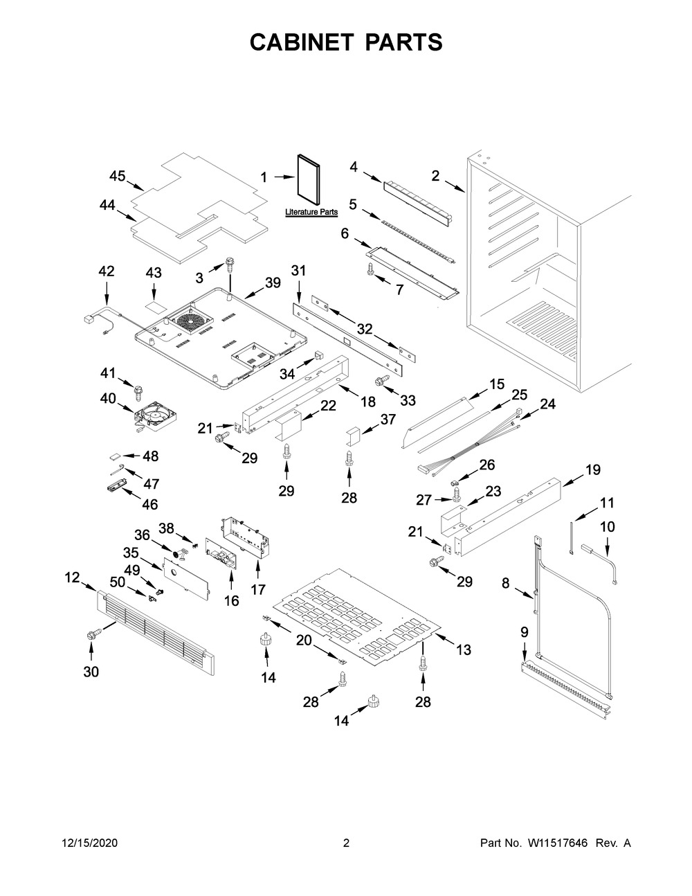 Cabinet Parts Diagram and Parts List for KURL204ESB01  Whirlpool Wine and Beverage Cooler