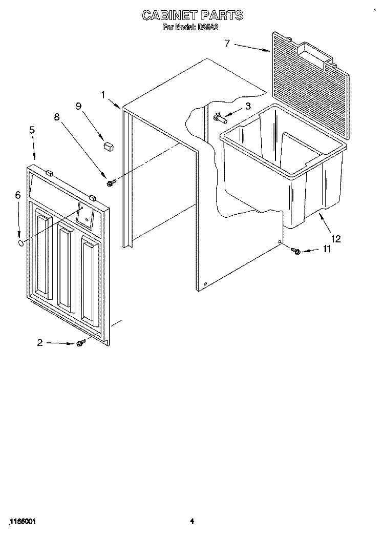 CABINET Diagram and Parts List for D25A2  Whirlpool Dehumidifier