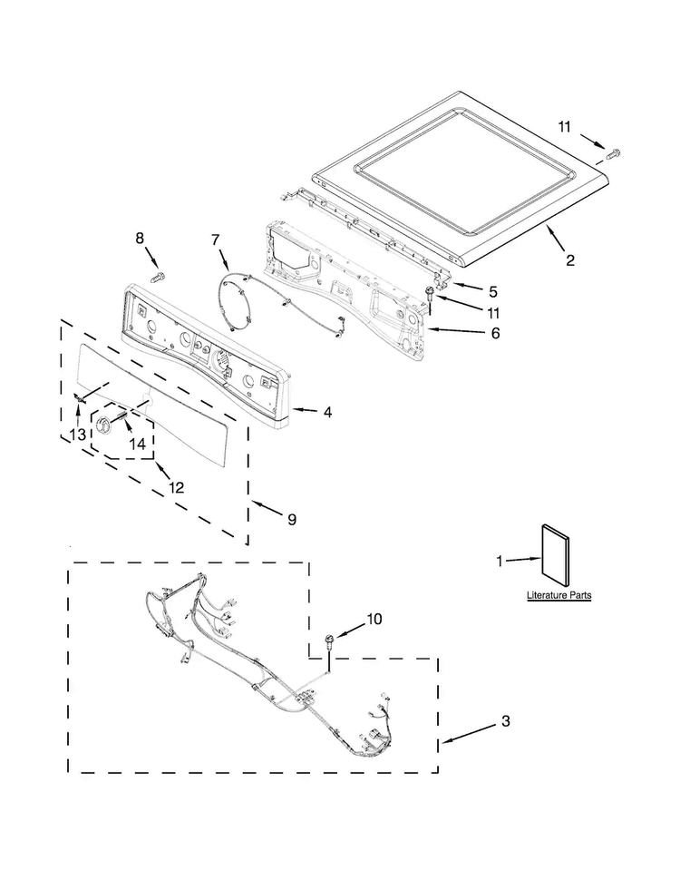 Top And Console Parts Diagram and Parts List for WGD92HEFC0  Whirlpool Dryer