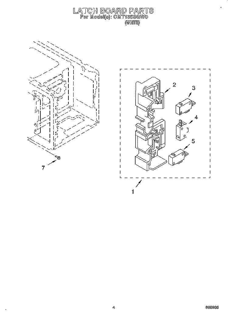 LATCH BOARD Diagram and Parts List for CMT135SGW0  Whirlpool Microwave