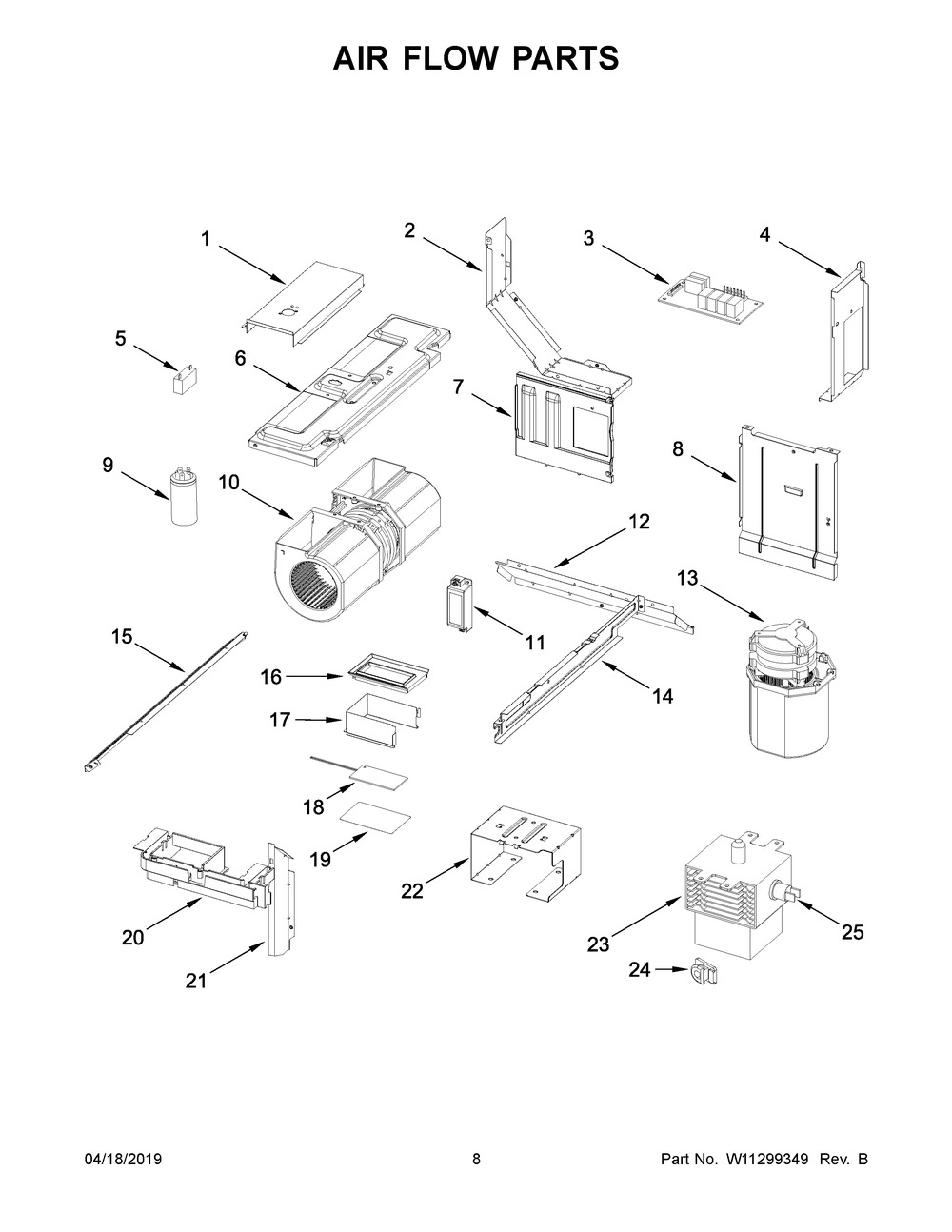 Air Flow Parts Diagram and Parts List for YKMLS311HBL1  Whirlpool Microwave