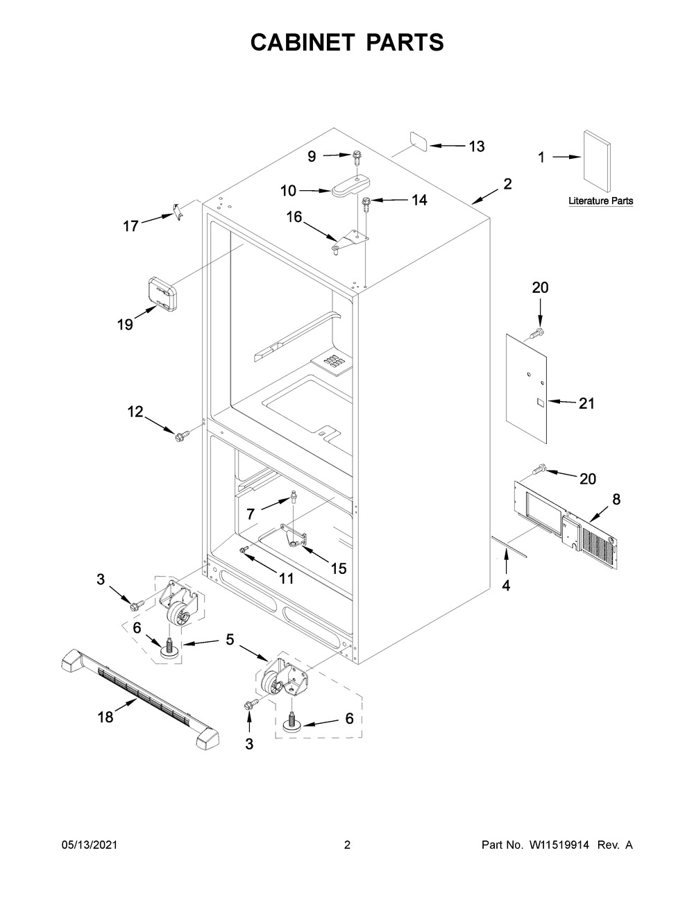 Cabinet Parts Diagram and Parts List for KRBR102ESS03  Whirlpool Refrigerator