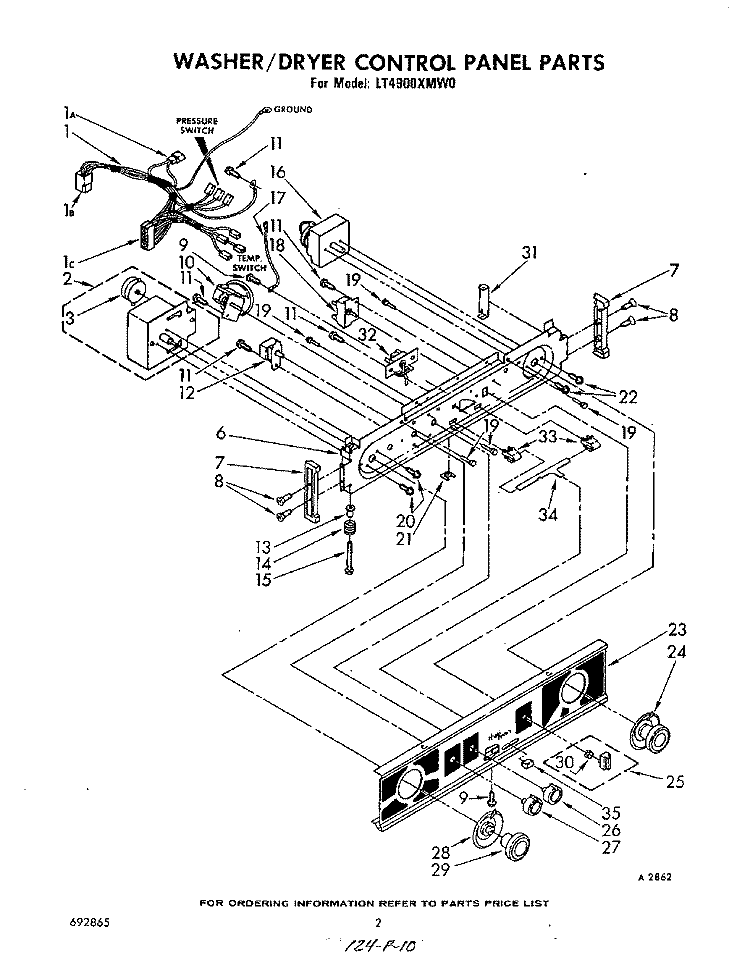 WASHER/DRYER CONTROL PANEL Diagram and Parts List for LT4900XMW0  Whirlpool Washer Dryer Combo