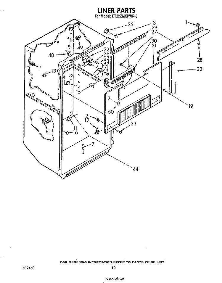 LINER Diagram and Parts List for ET22ZMXPWR0  Whirlpool Refrigerator