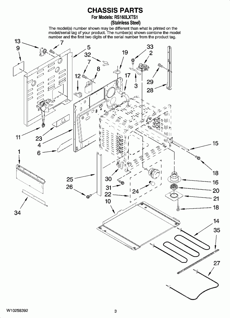 CHASSIS PARTS Diagram and Parts List for RS160LXTS1  Whirlpool Range