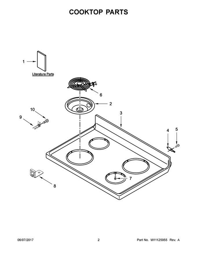 02 - Cooktop Parts Diagram and Parts List for 4KWFC120MAW1  Whirlpool Range