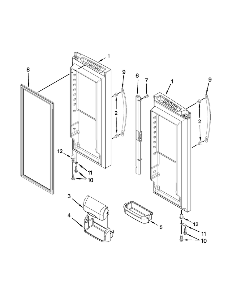 Refrigerator Door Parts Diagram and Parts List for 5VGF25SNEA00  Whirlpool Refrigerator