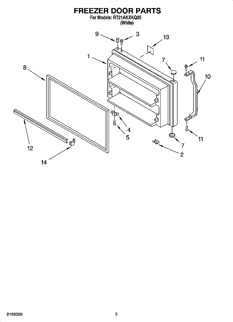 FREEZER DOOR PARTS Diagram and Parts List for RT21AKXKQ05  Whirlpool Refrigerator