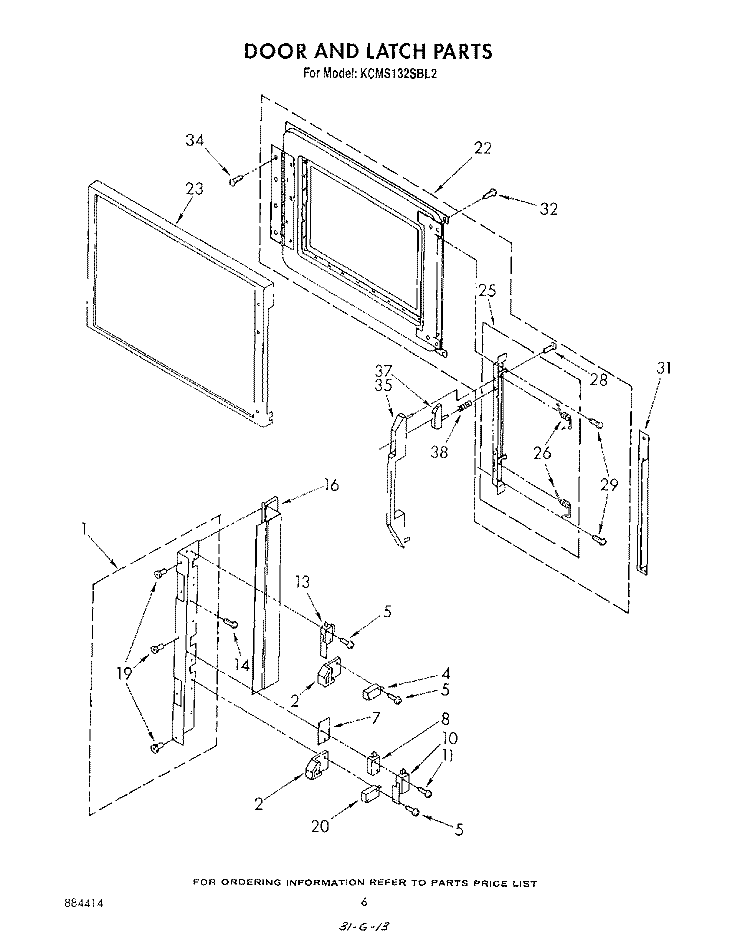 DOOR AND LATCH , LITERATURE AND OPTIONAL Diagram and Parts List for KCMS132SBL2  KitchenAid Microwave