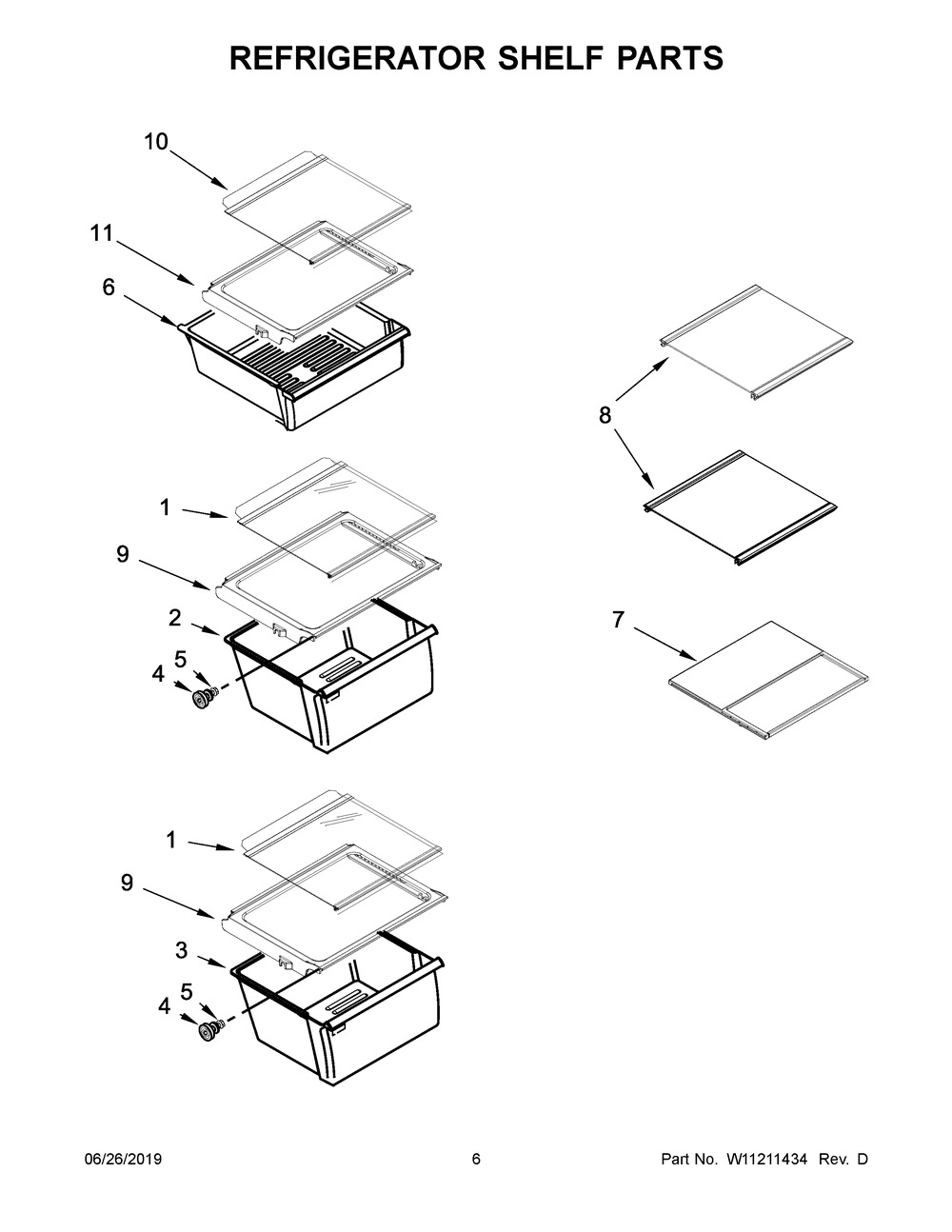 Refrigerator Shelf Parts Diagram and Parts List for WRS555SIHB00  Whirlpool Refrigerator