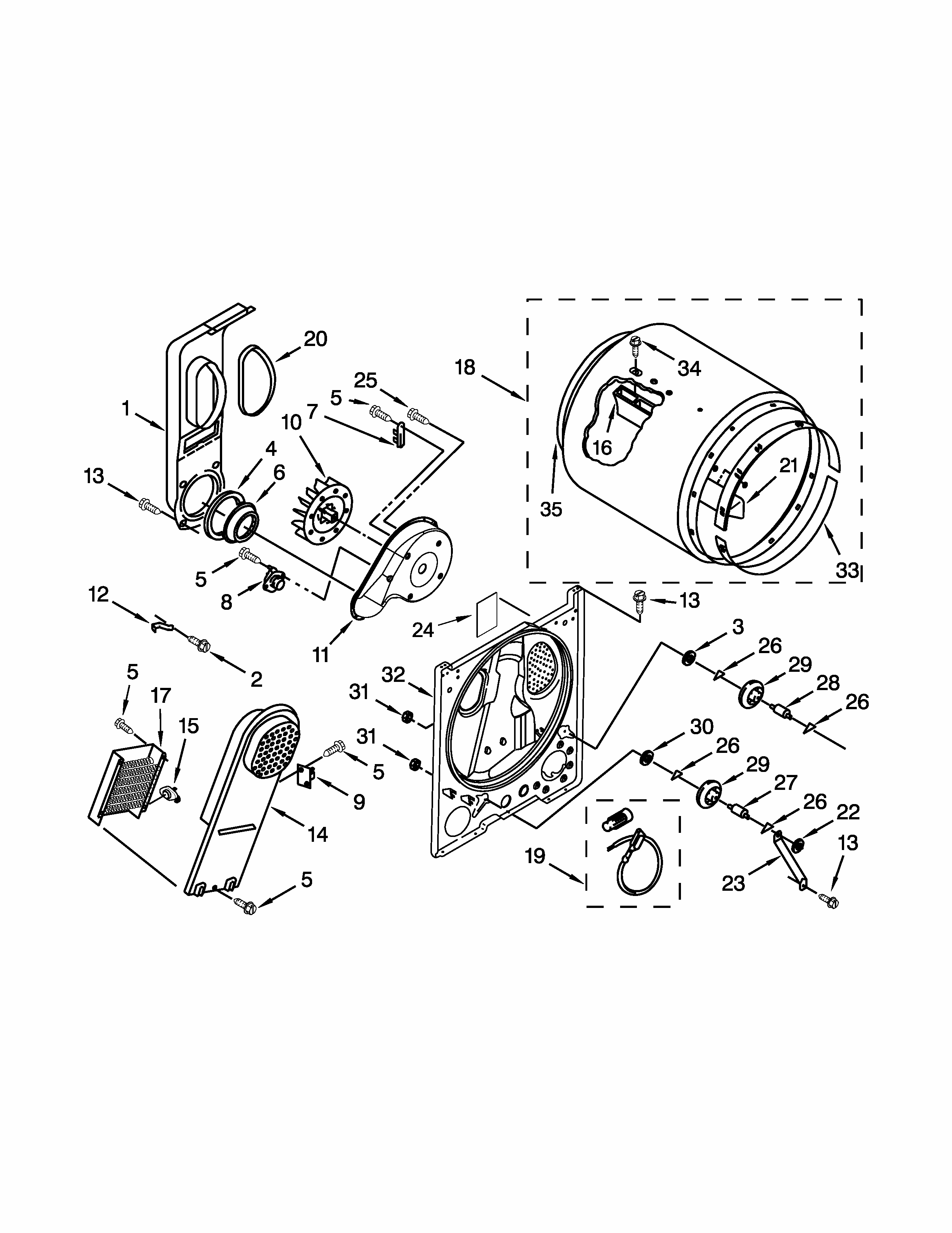 Bulkhead Parts Diagram and Parts List for RED4645EW0  Roper Dryer