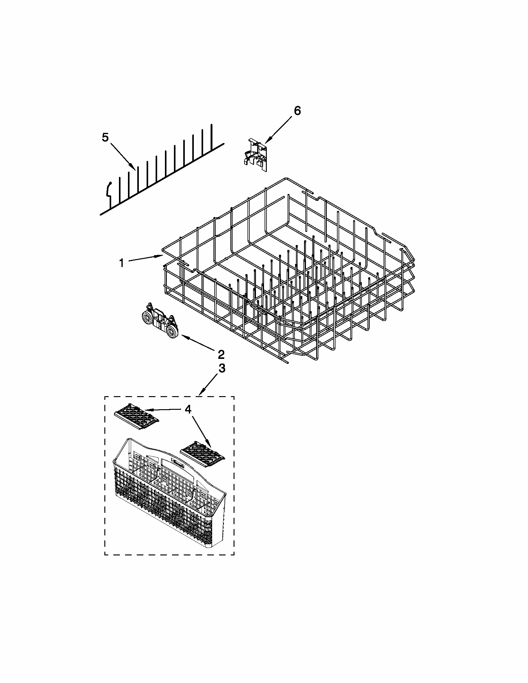 Lower Rack Parts Diagram and Parts List for 66515049K111  Kenmore Dishwasher
