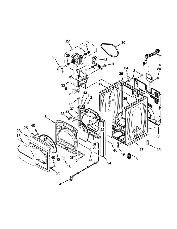 Cabinet Parts Diagram and Parts List for 11078103310  Kenmore Dryer