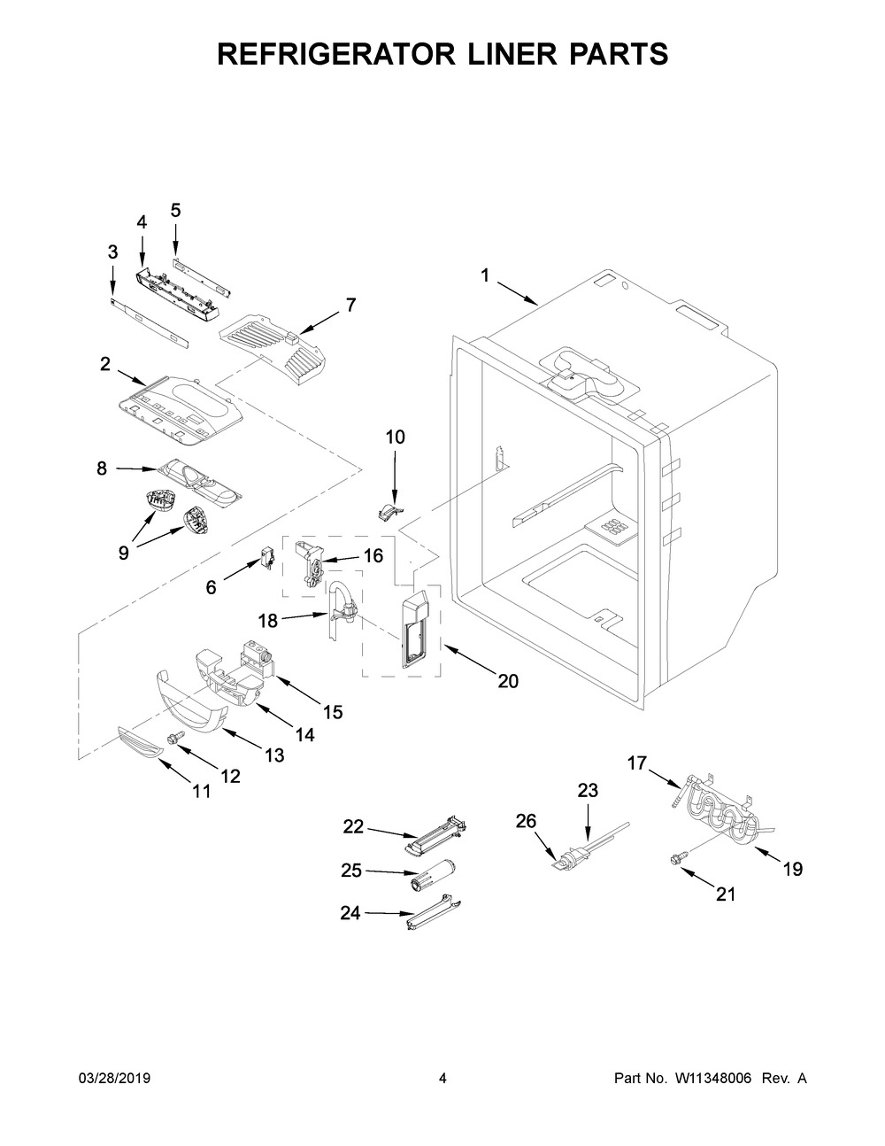 Refrigerator Liner Parts Diagram and Parts List for KRFC302EBS02  Whirlpool Refrigerator