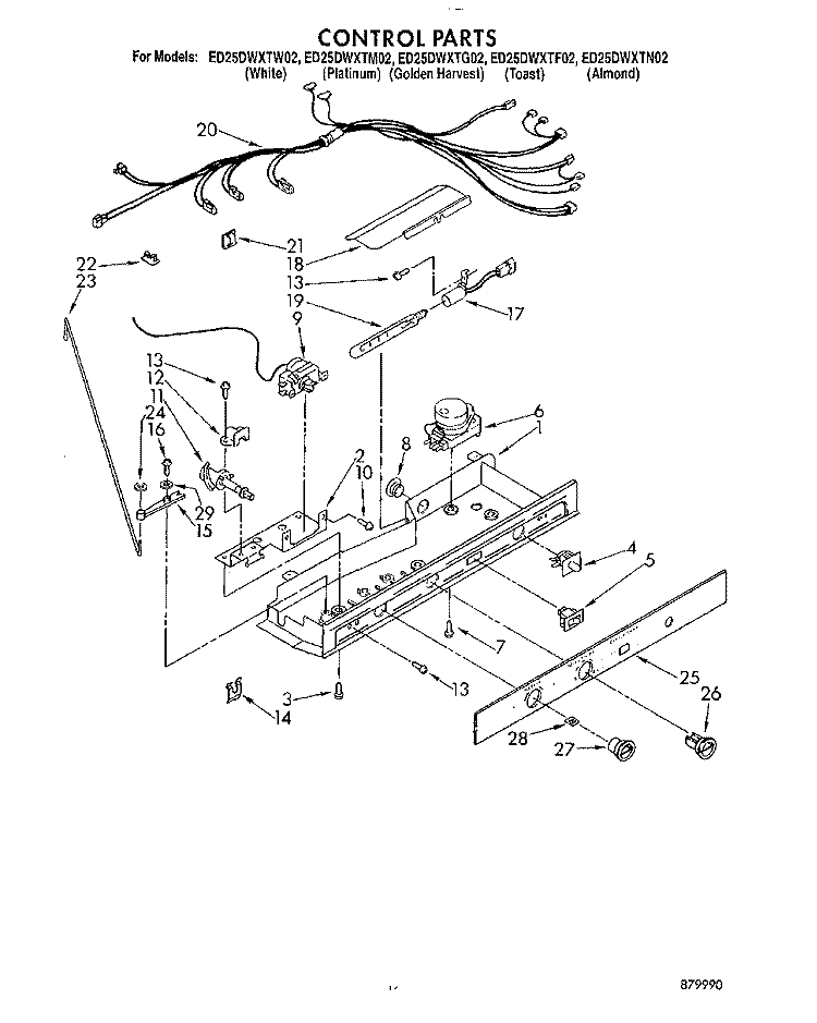 CONTROL Diagram and Parts List for ED25DWXTF02  Whirlpool Refrigerator