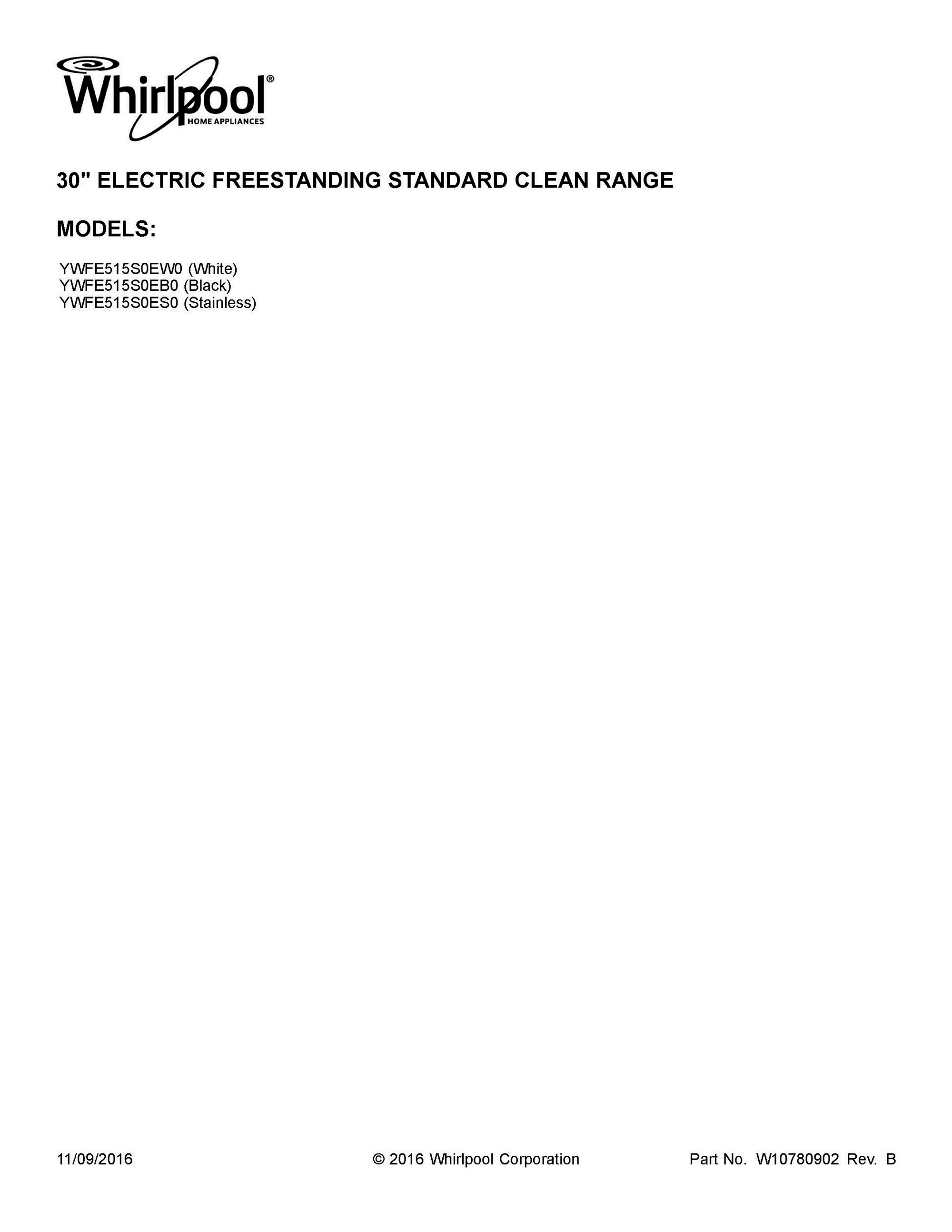 01 - COVER SHEET Diagram and Parts List for YWFE515S0EB0  Whirlpool Range