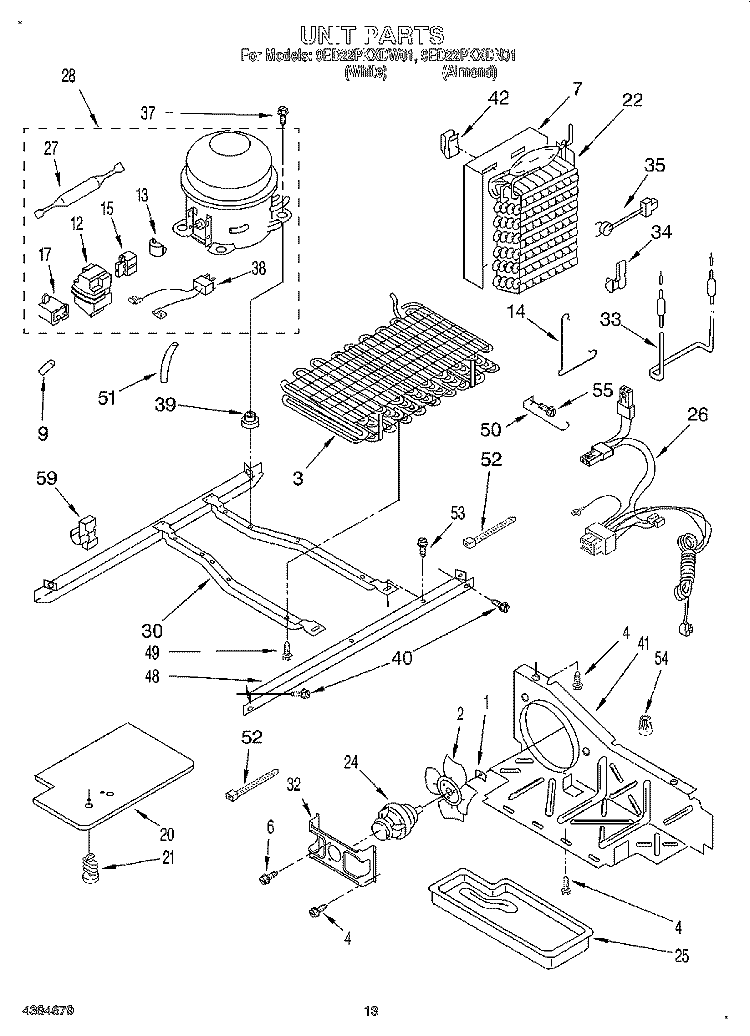 UNIT, LIT/OPTIONAL Diagram and Parts List for 9ED22PKXDN01  Whirlpool Refrigerator
