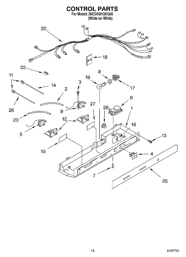 CONTROL Diagram and Parts List for 3XED5SHQKQ00  Whirlpool Refrigerator
