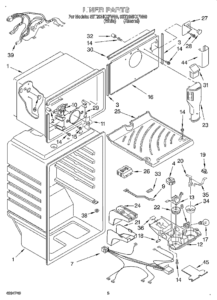 LINER Diagram and Parts List for 8ET20NKXFN00  Whirlpool Refrigerator