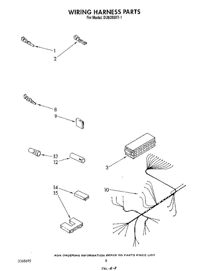 WIRING HARNESS Diagram and Parts List for DU8350XT1  Whirlpool Dishwasher