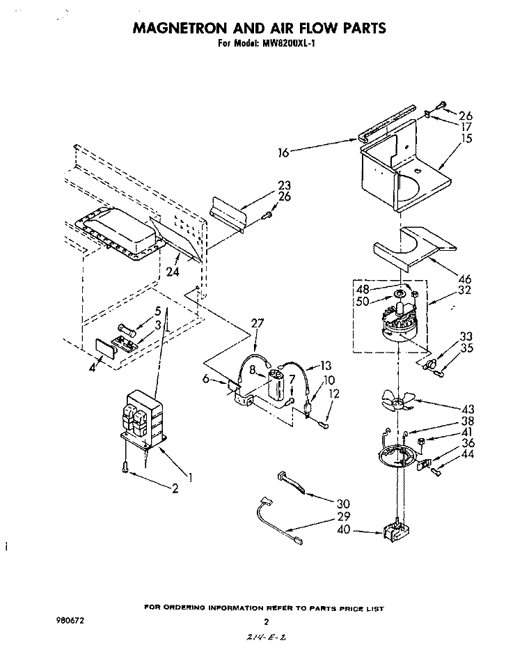 MAGNETRON AND AIRFLOW Diagram and Parts List for MW8200XL1  Whirlpool Microwave