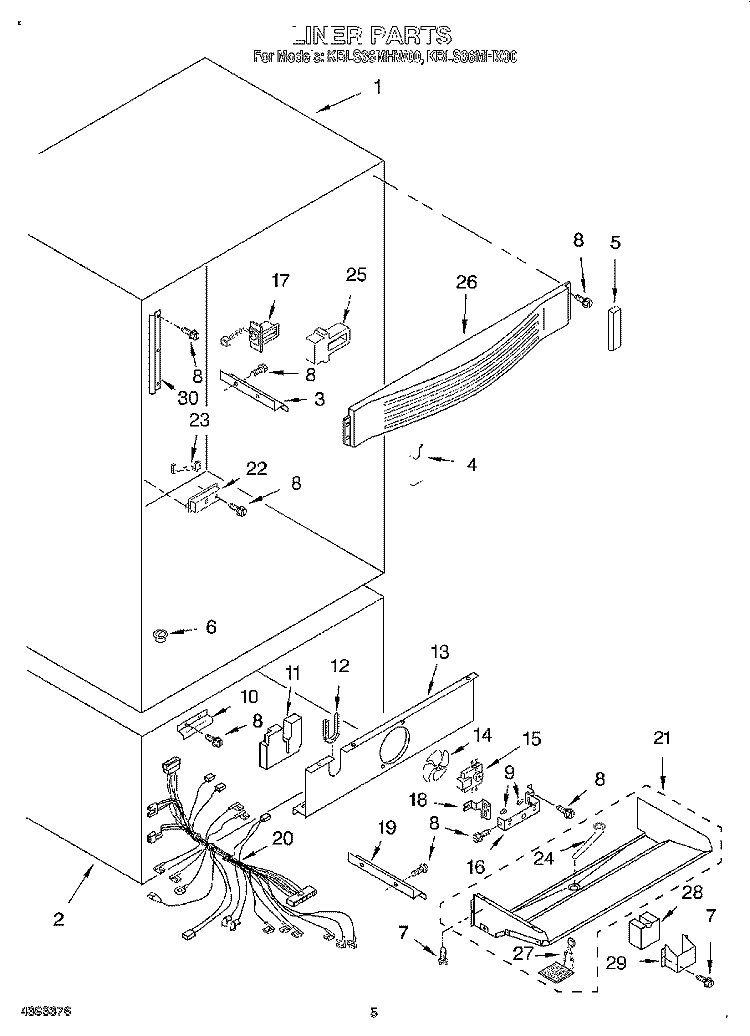 LINER Diagram and Parts List for KBLS36MHX00  KitchenAid Refrigerator