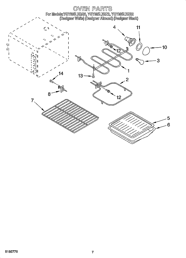 OVEN PARTS, MISCELLANEOUS PARTS Diagram and Parts List for YGY395LXGQ2  Whirlpool Range