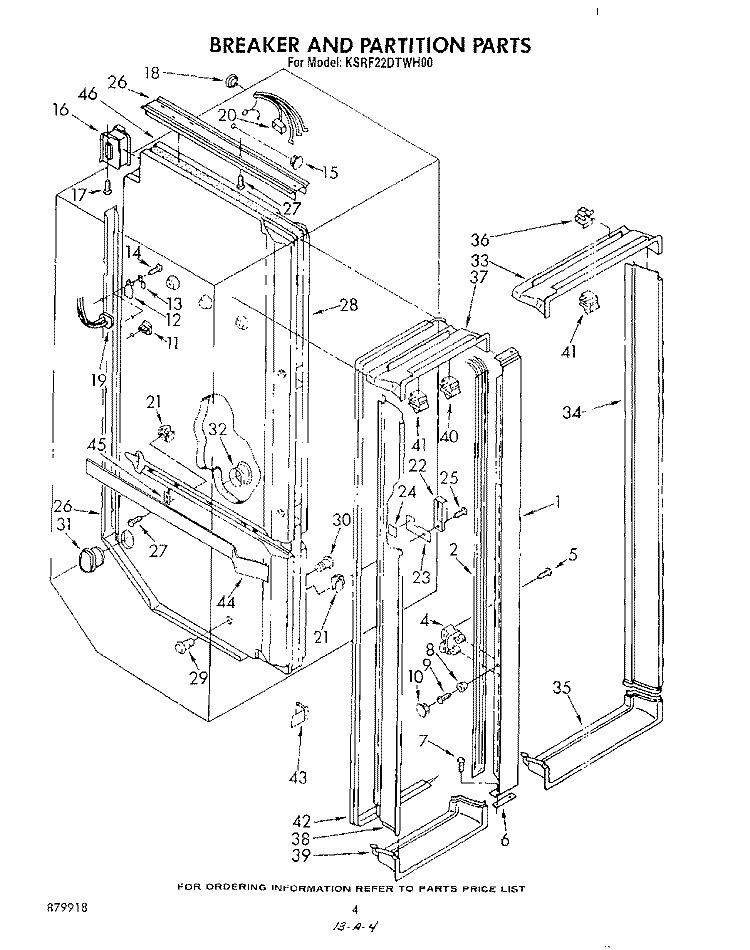 BREAKER AND PARTITION Diagram and Parts List for KSRF22DTWH00  KitchenAid Refrigerator