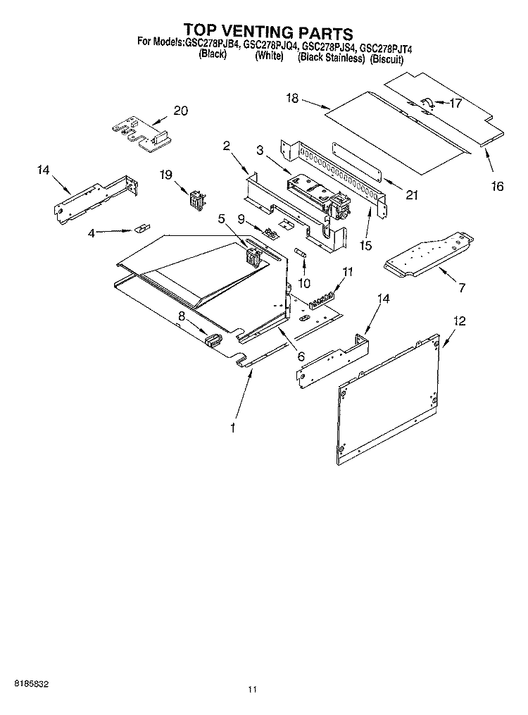 TOP VENTING, OPTIONAL Diagram and Parts List for GSC278PJS4  Whirlpool Microwave Oven Combo