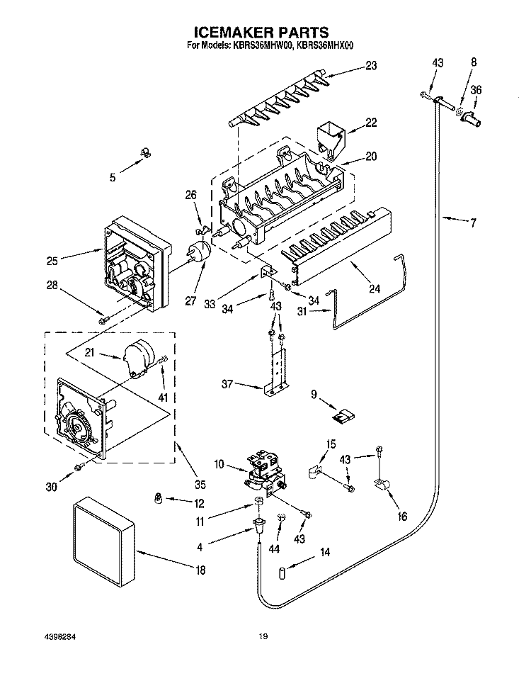 ICEMAKER Diagram and Parts List for KBRS36MHW00  KitchenAid Refrigerator